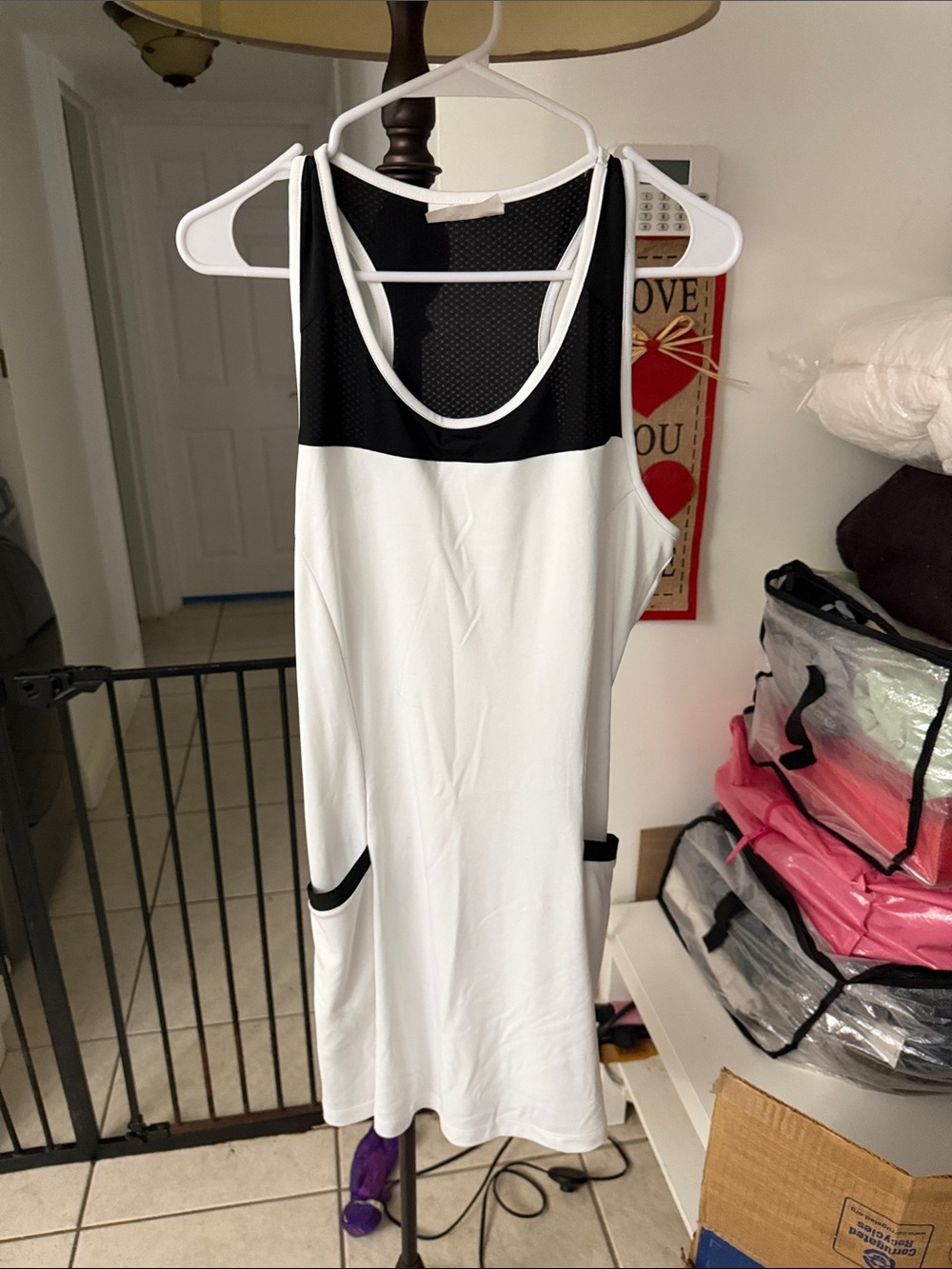 White and Black Sleeveless Mini Dress